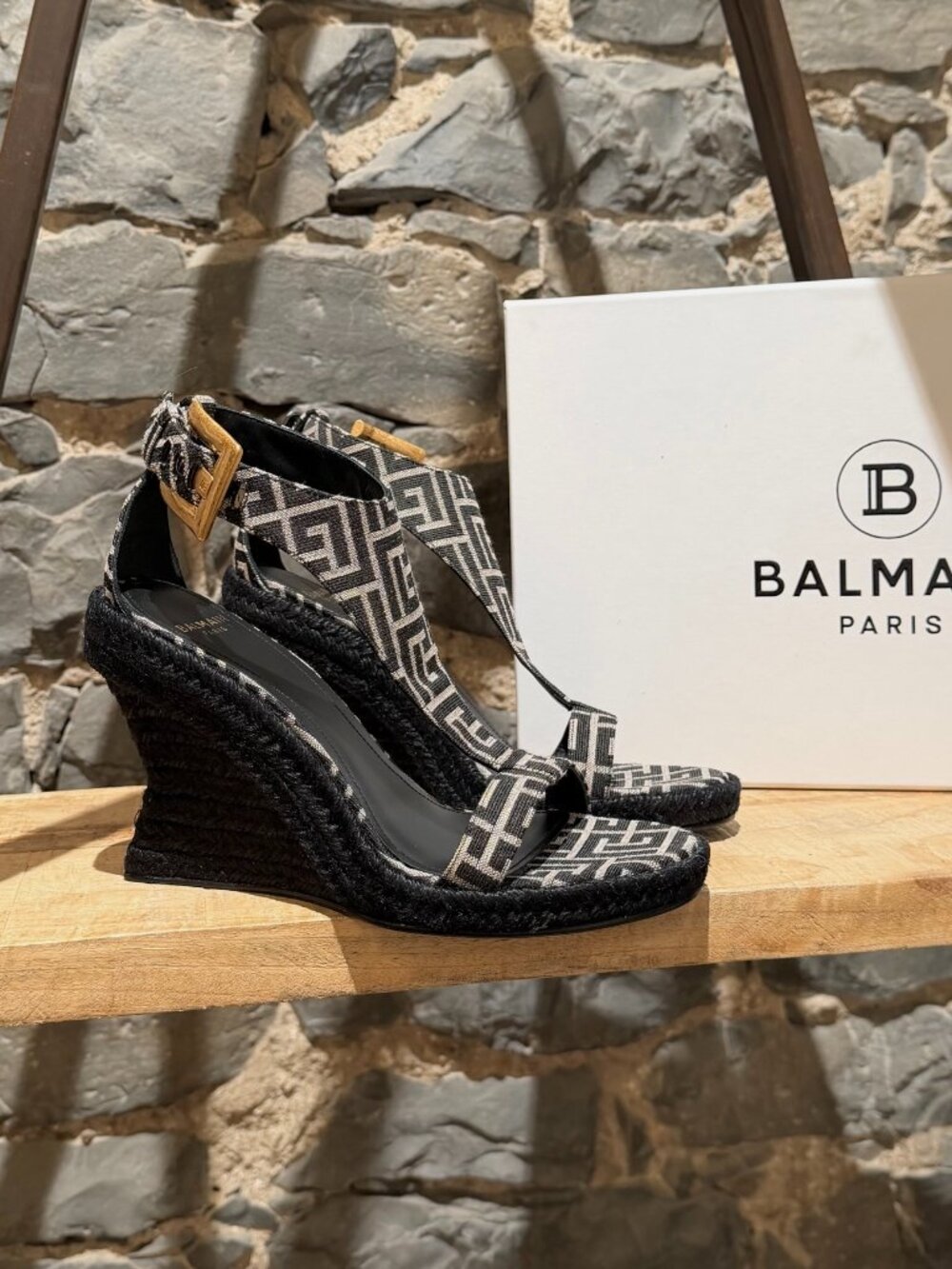 Balmain Anthem Monogram 85mm Wedge Sandals